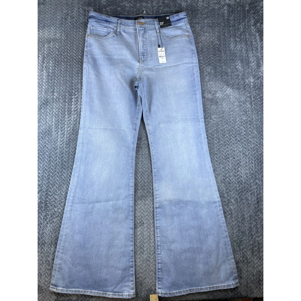Express 70s Flare Mid Rise Jeans Womens 12R Blue Denim Cotton Stretch Light Wash